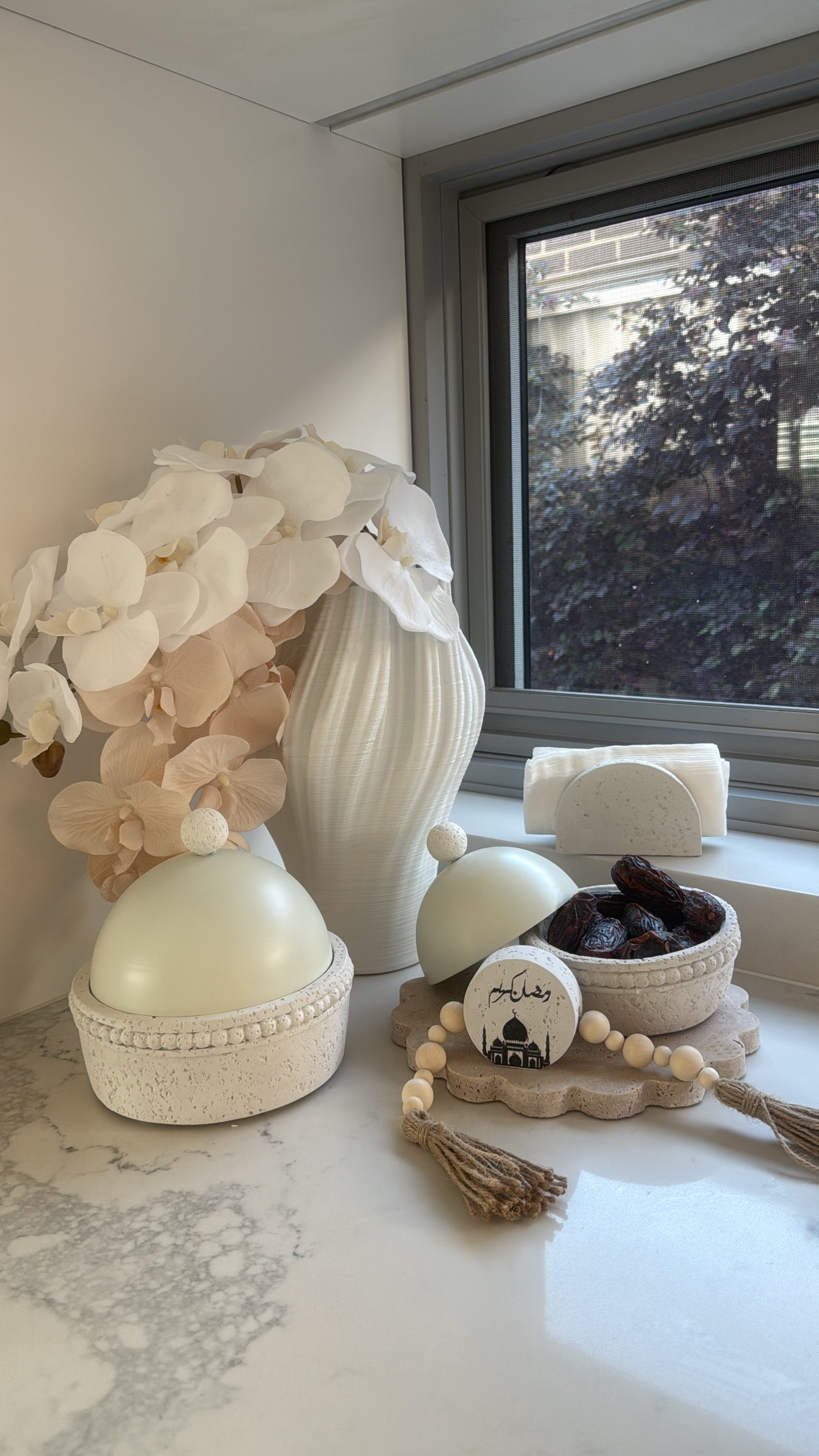 White stone Moroccan jar dome