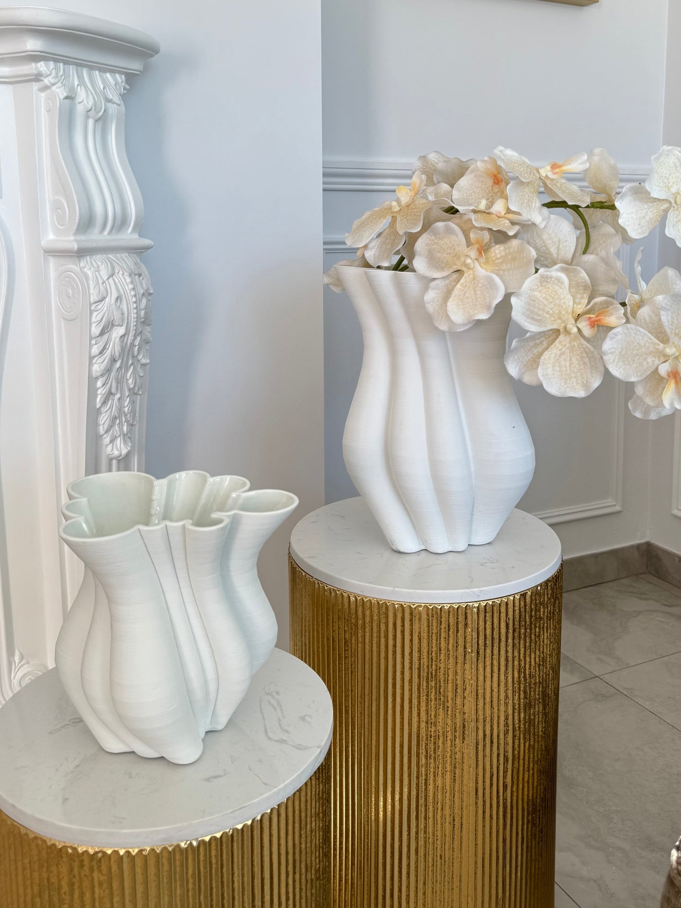 Ribbed marble gold table set of 2 - Luscious Homewares