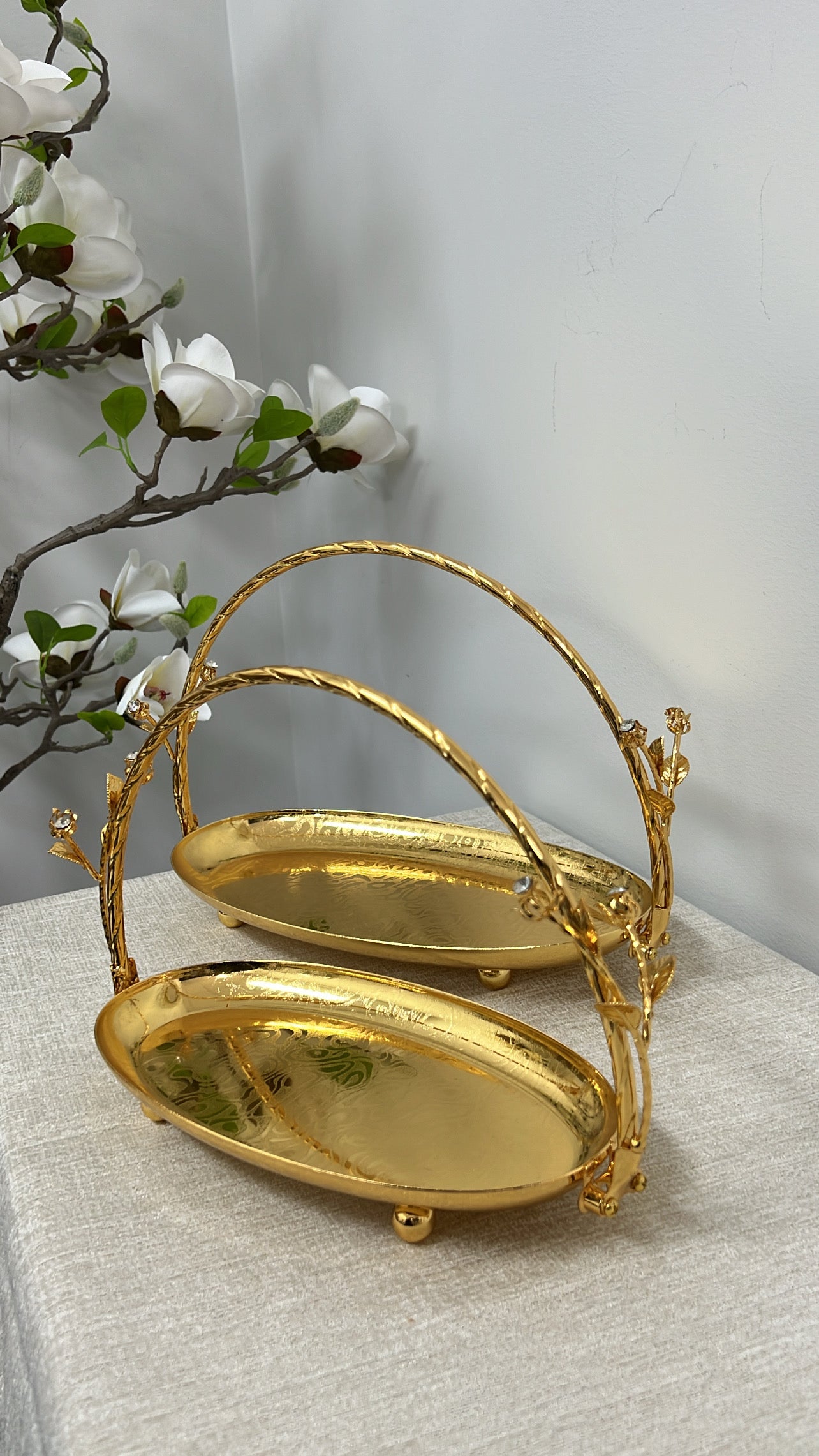 Intricate gold oval serving decorative handle tray - Luscious Homewares