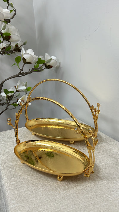 Intricate gold oval serving decorative handle tray - Luscious Homewares