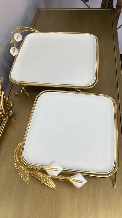 Tulip square gold and white serving platter - Luscious Homewares
