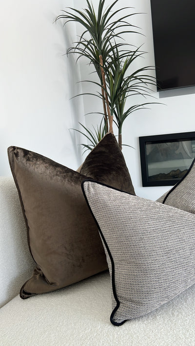 De-luxe mocha velvet cushion - Luscious Homewares