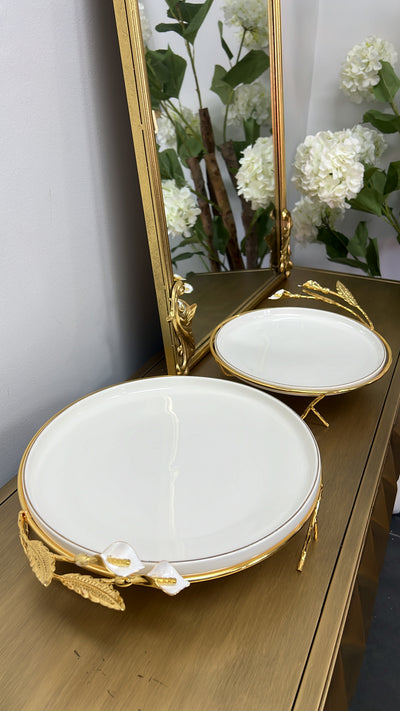 Tulip round gold and white serving platter - Luscious Homewares