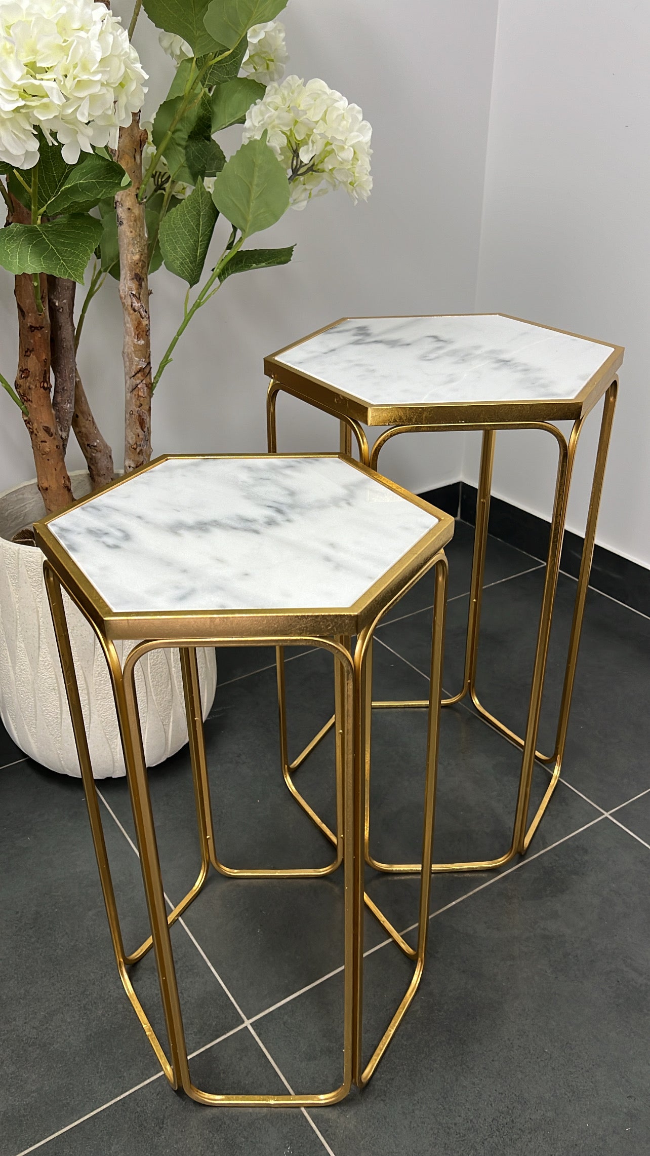 Hexagon Marble gold 2 piece table set - Luscious Homewares