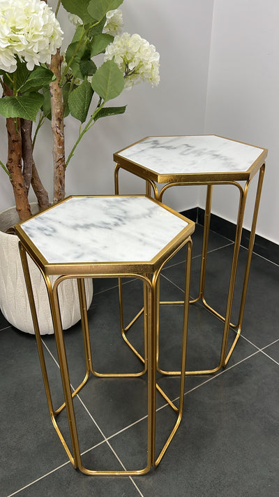 Hexagon Marble gold 2 piece table set - Luscious Homewares