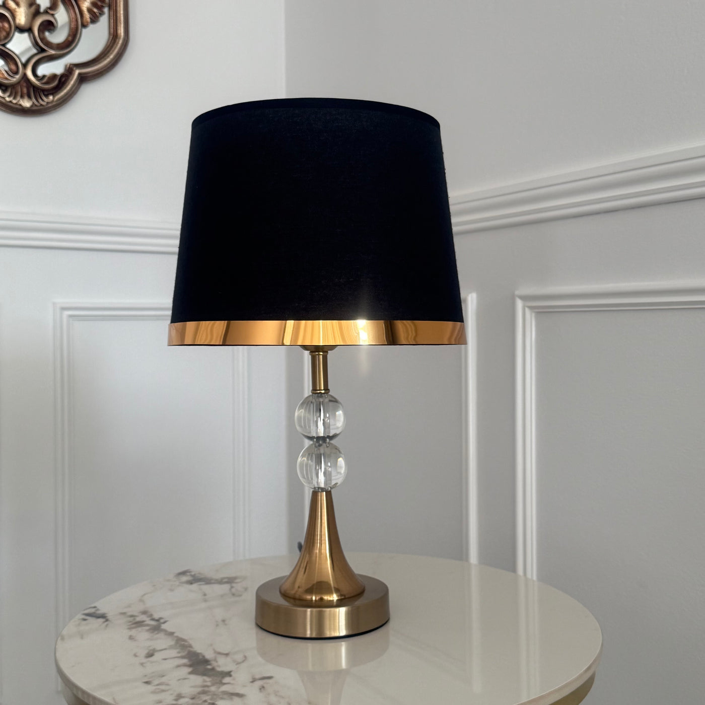 Mila Crystal gold table Lamp black shade - Luscious Homewares