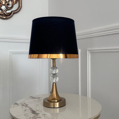 Mila Crystal gold table Lamp black shade - Luscious Homewares