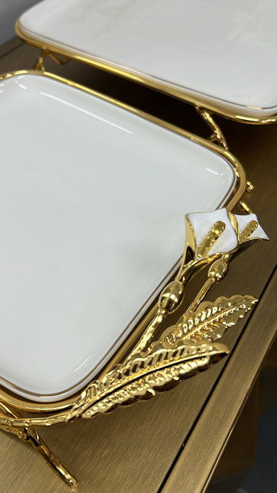 Tulip square gold and white serving platter - Luscious Homewares