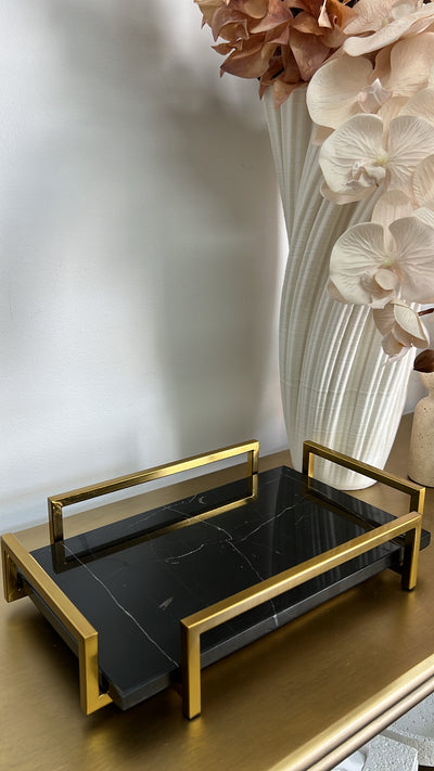 Black Marble Gold handle tray - Luscious Homewares