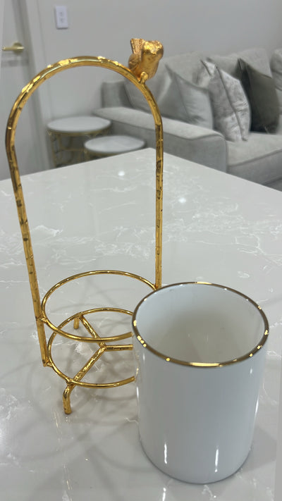 Asffor white and gold cutlery stand - Luscious Homewares
