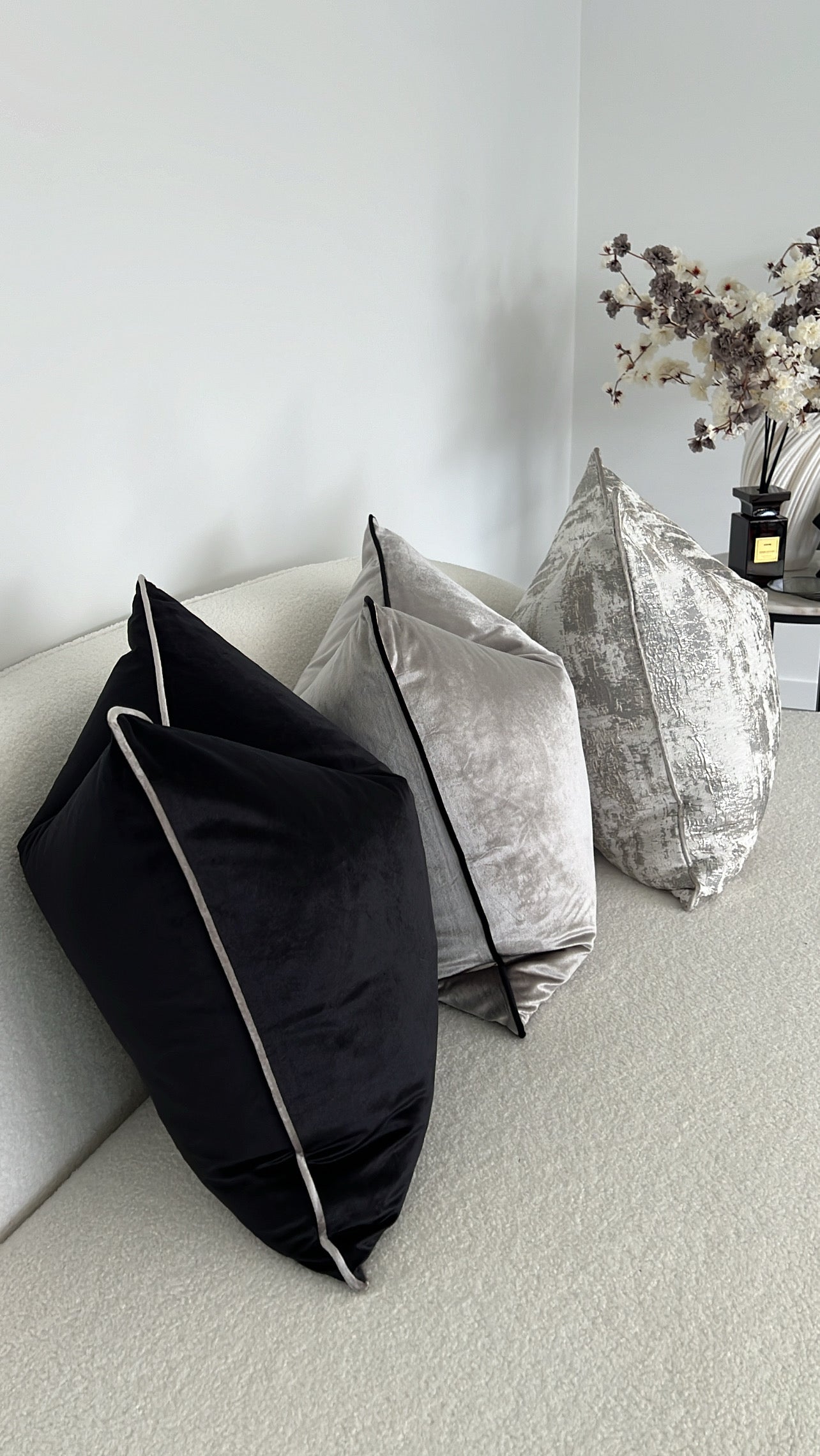 Hilton black/silver trim cushion - Luscious Homewares