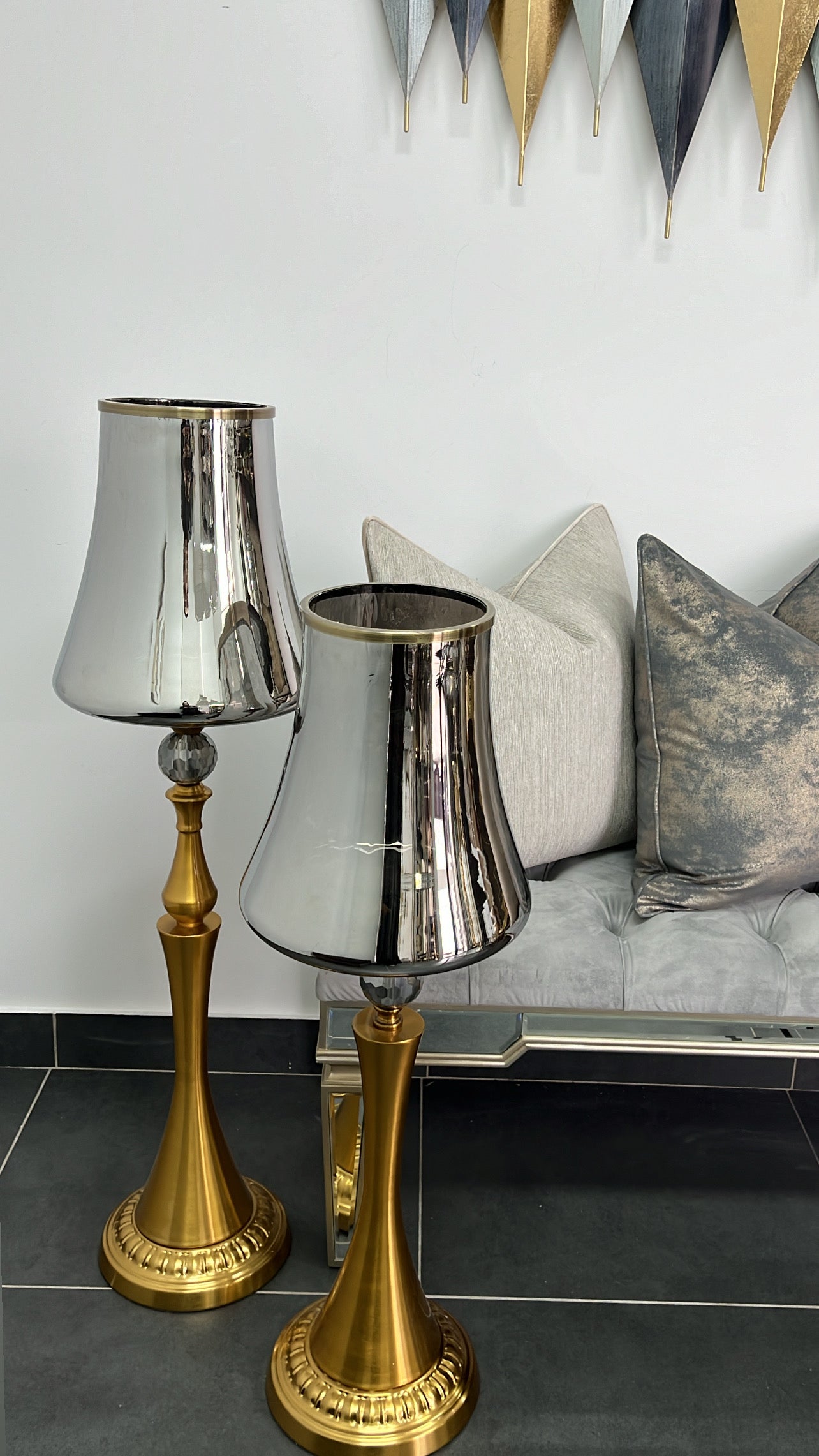 Adonis brass floor vase / hurricane - Luscious Homewares