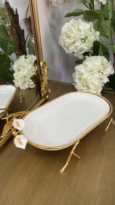 Tulip oval gold and white serving platter - Luscious Homewares