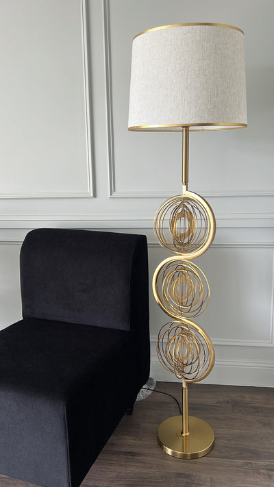 Orbit Floor lamp linen neutral shade - Luscious Homewares