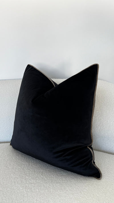Senyorita black/ dark champagne trim cushion - Luscious Homewares