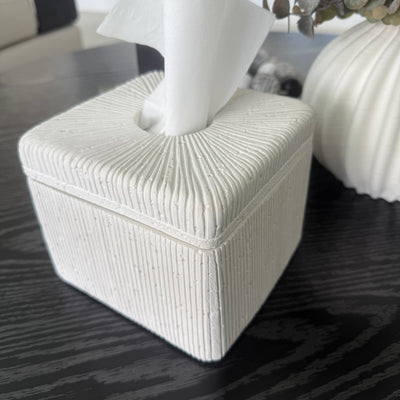 White ribbed Stone tissue box - Luscious Homewares