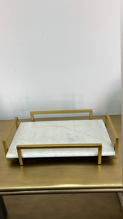 White Marble Gold handle tray - Luscious Homewares