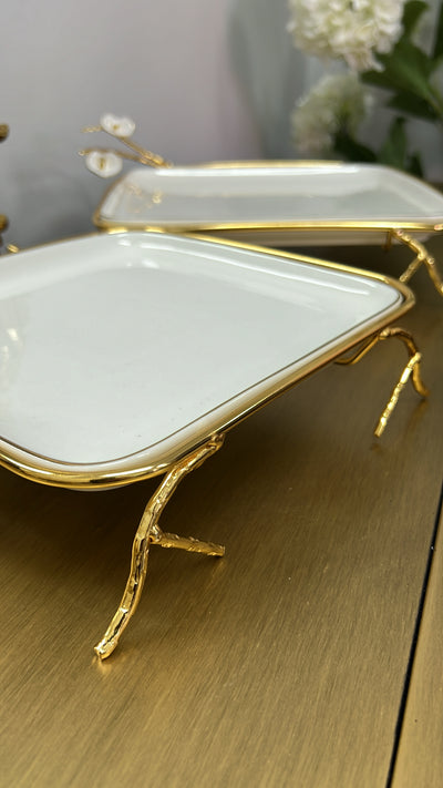 Tulip square gold and white serving platter - Luscious Homewares
