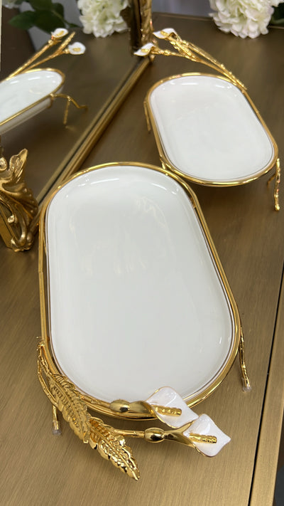 Tulip oval gold and white serving platter - Luscious Homewares